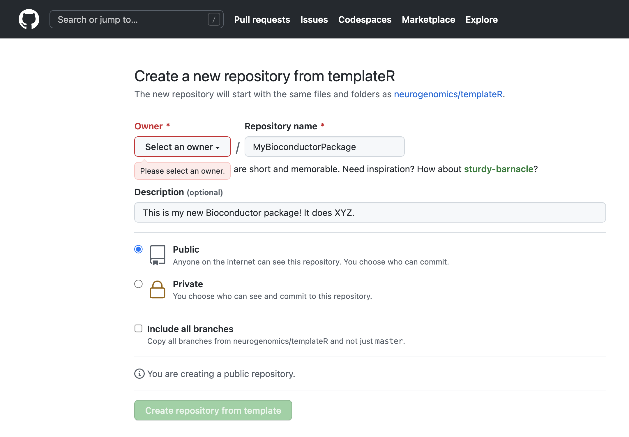 Creating template with templateR